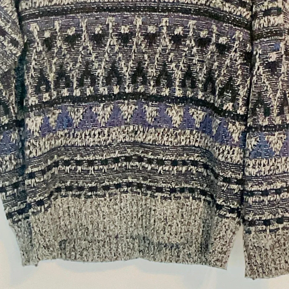 METHOD men's Vtg. sweater 90s retro‎ gray blue black crew neck geometric grandpa